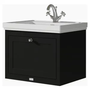 Bayswater Hartleigh Matt Black Traditional Wall Hung Vanity Unit & 1 Tap Hole Traditional Recessed Basin - 600mm 2