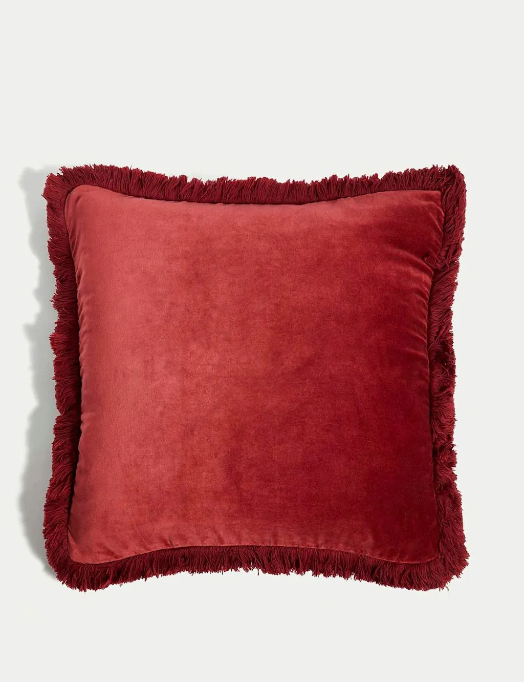 M&S Pure Cotton Velvet Fringed Cushion Cranberry