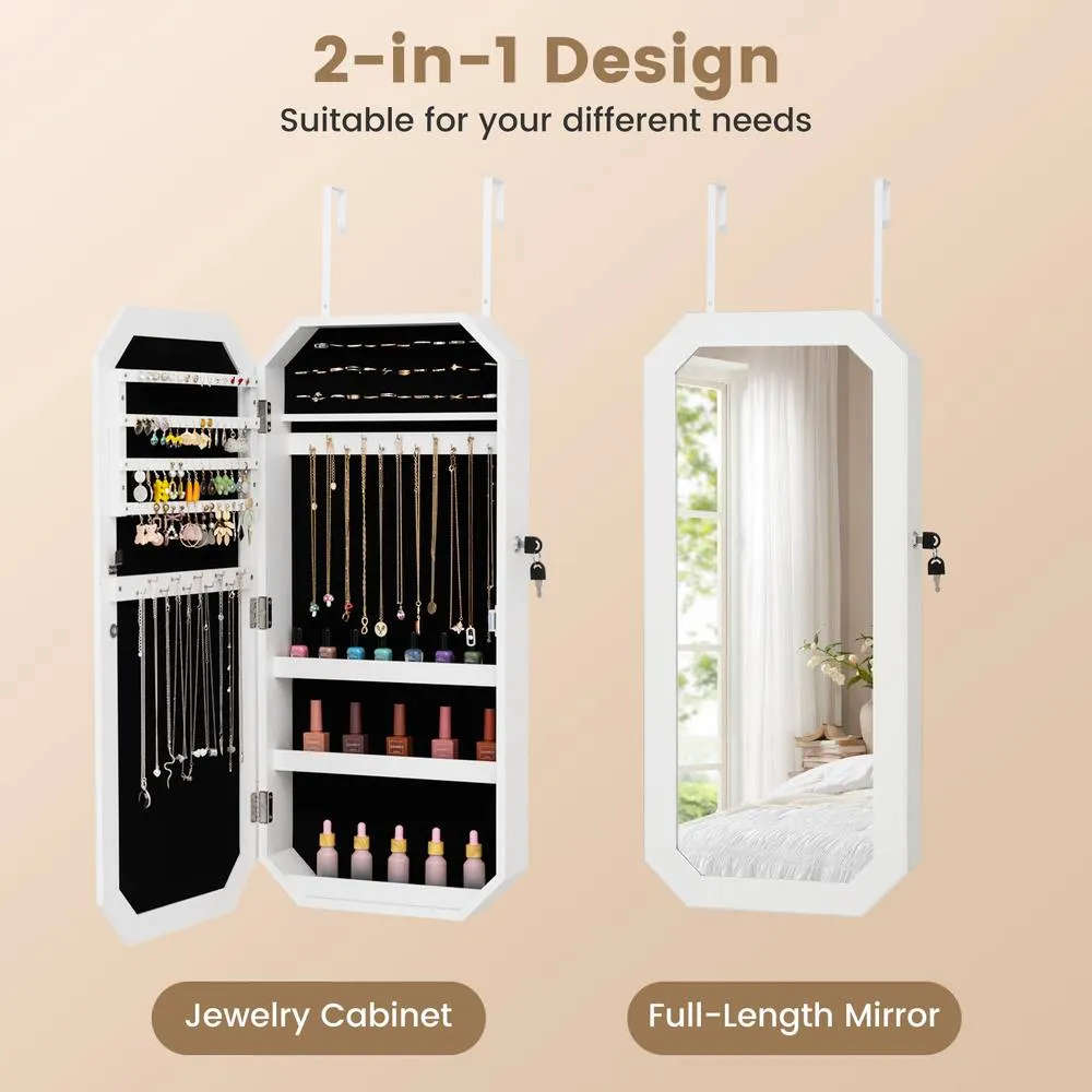 Costway Lockable Full-Length Mirror Jewelry Cabinet wStorage Shelves in White 6