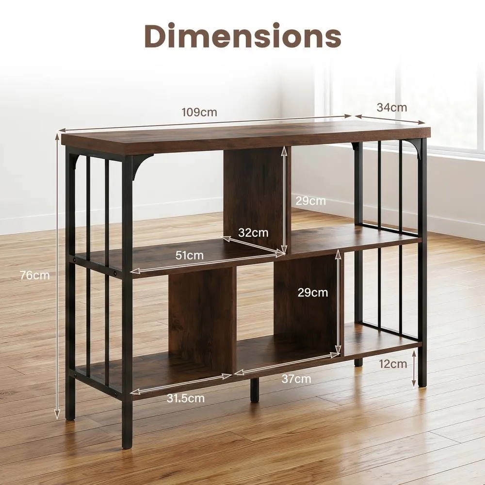 Costway 3-Tier Bookshelf Open Bookcase with 2 Anti-Tipping Kits Metal Frame in Brown 2