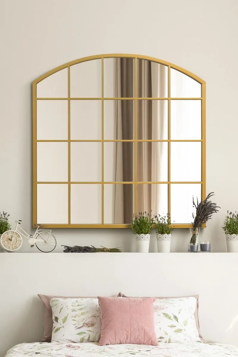 MirrorOutlet Gold Framed Arched Window Leaner/Wall Mirror 39" X 39" (100x100CM)