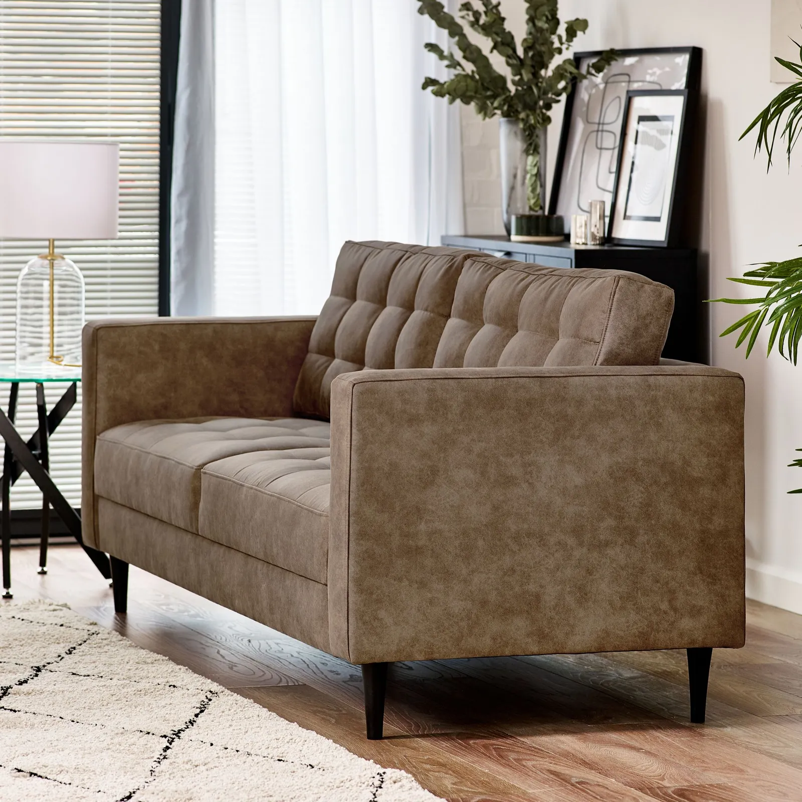FurnitureboxUK Jade Brown Faux Leather 3 Seater Sofa 2
