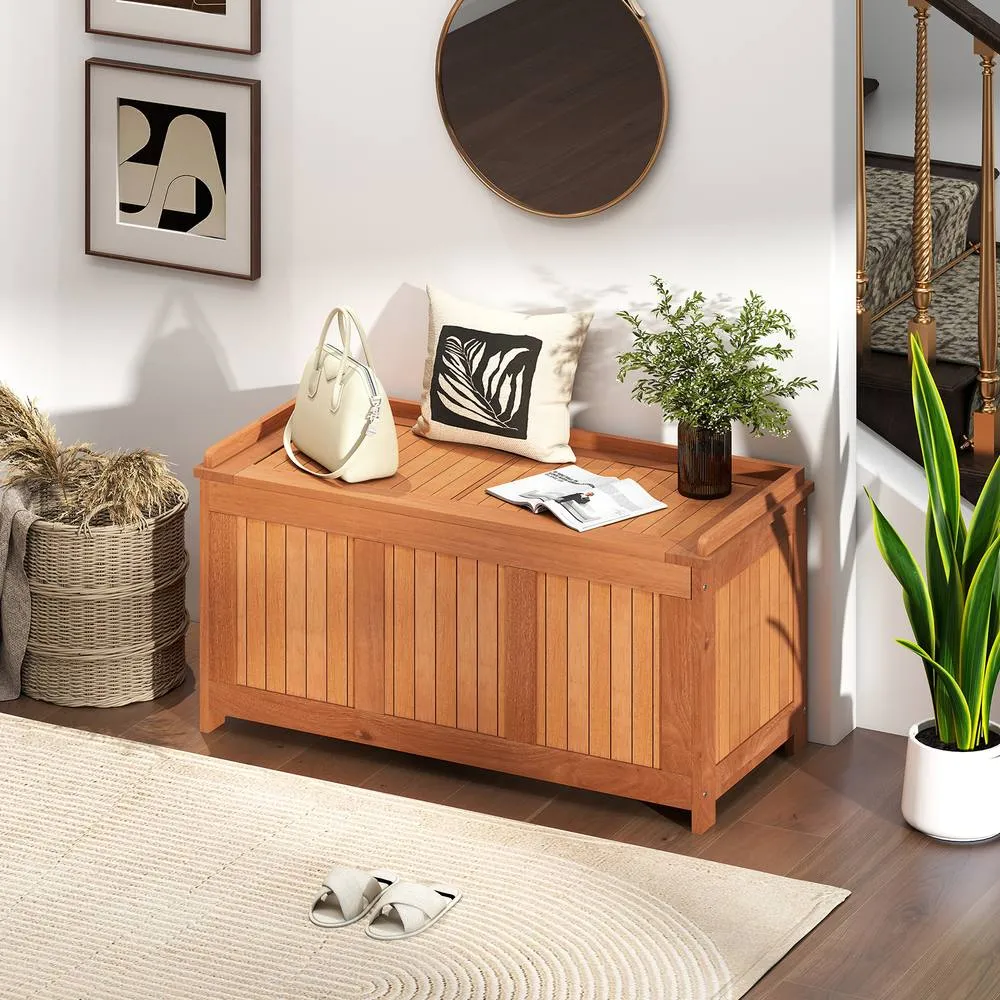 Costway 220L Outdoor Wood Deck Box Patio Storage Bench w/ Flip Top in Brown 5