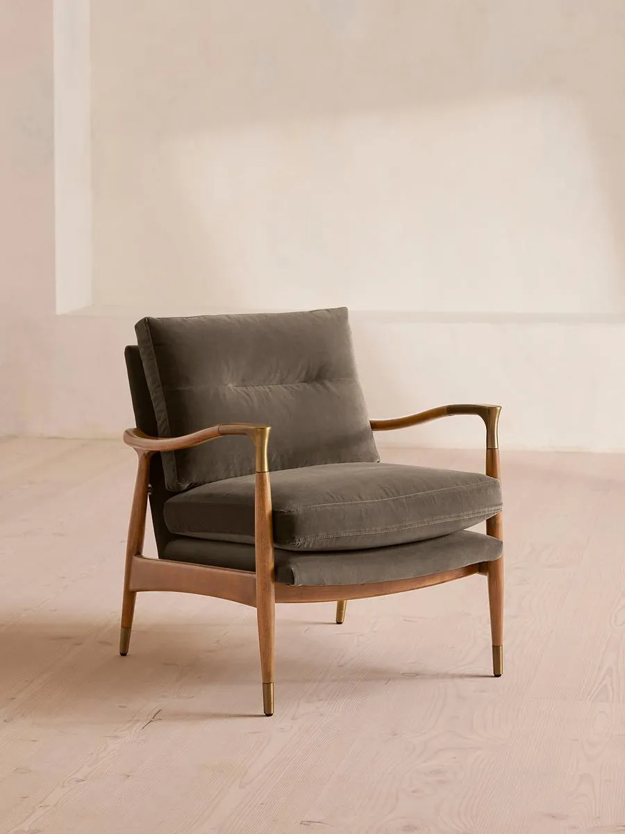 Theodore Oak Armchair, Velvet, Taupe