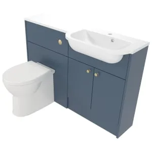Deccado Benham Juniper Blue Right Hand 1200mm Slimline Fitted Vanity & Toilet Pan Unit Combination with Right Hand Basin