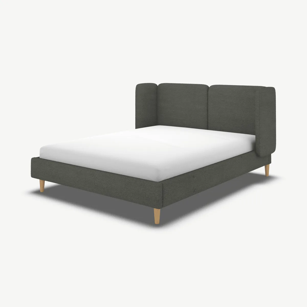 Romola Super King Size Bed, Granite Grey Boucle with Oak Legs