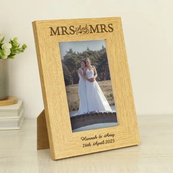 Personalised Mrs and Mrs Oak Finish Photo Frame 3