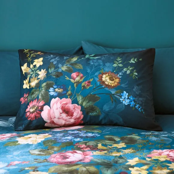 Arabella Blue Floral Luxury Velvet Duvet Cover & Pillowcase Set 3