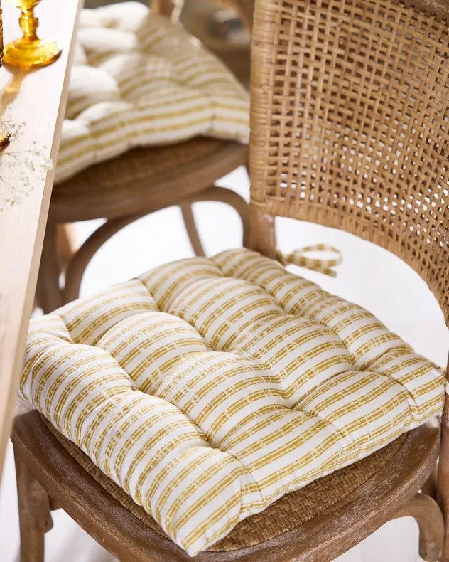 Dibor Vintage Style Yellow Striped Indoor Ourdoor Garden Furniture Dining Chair Seat Pad L40cm x W40cm