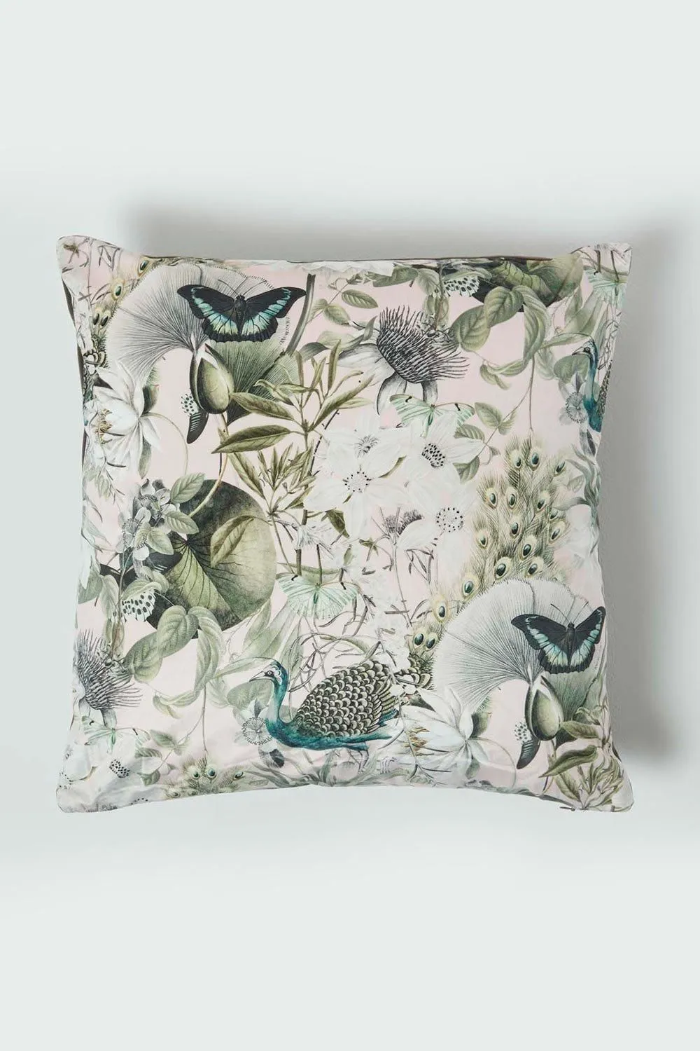 Homescapes Floral Butterfly Garden Grey Cushion 46 x 46 cm in Pink