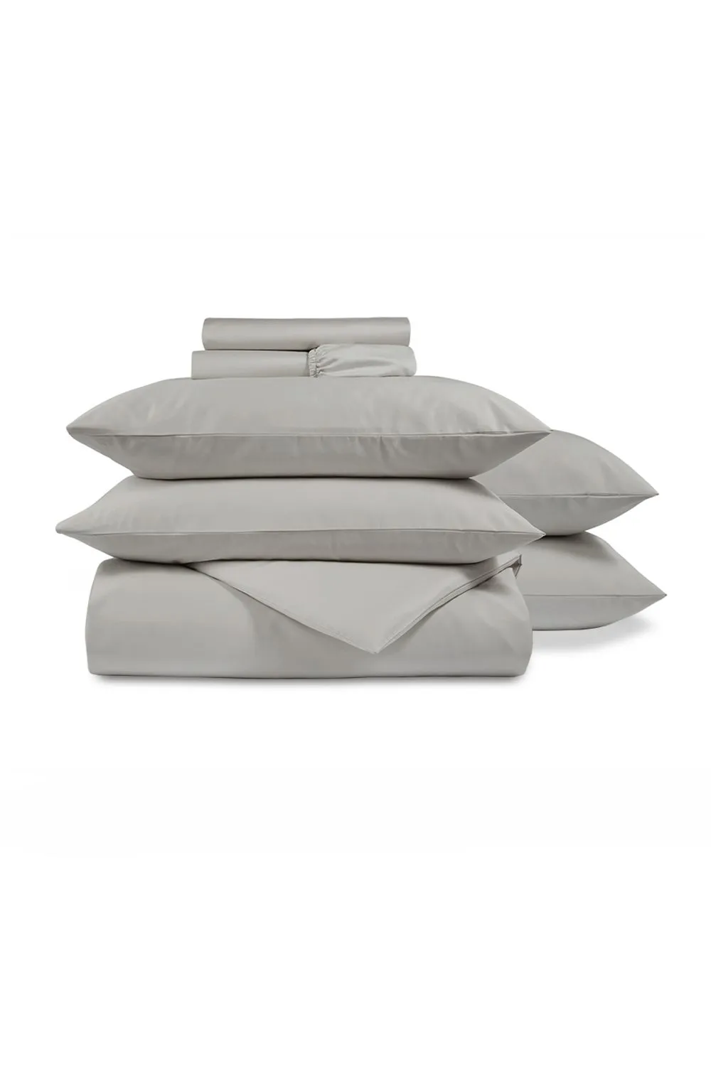 CHRISTY 400TC Luxury Cotton Sateen Plain Dye Bedding Gift Set Bundle in Light Grey 1