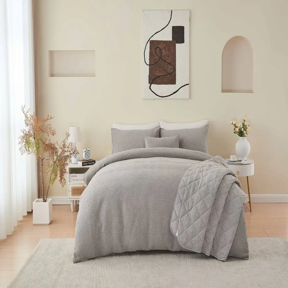 Portfolio Home Bergen Textured Quilted Throwover Bed Throw Over Blanket 200 x 230cm in Silver
