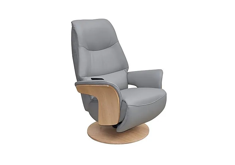 Olaf Leather Power Swivel Recliner Chair - Pale Grey - Sofas and Armchairs