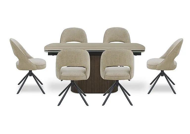 Tiber Draw Leaf Extending Dining Table and 6 Swivel Chairs - 160-cm