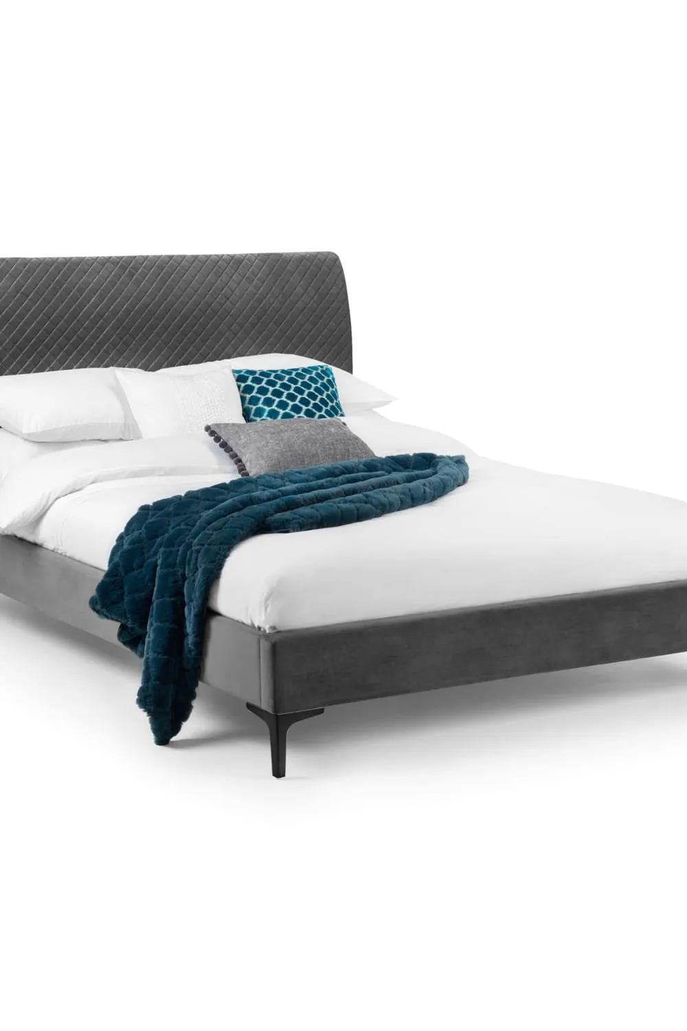 Julian Bowen Sanderson King Grey Velvet Quilted Headboard Bed 2