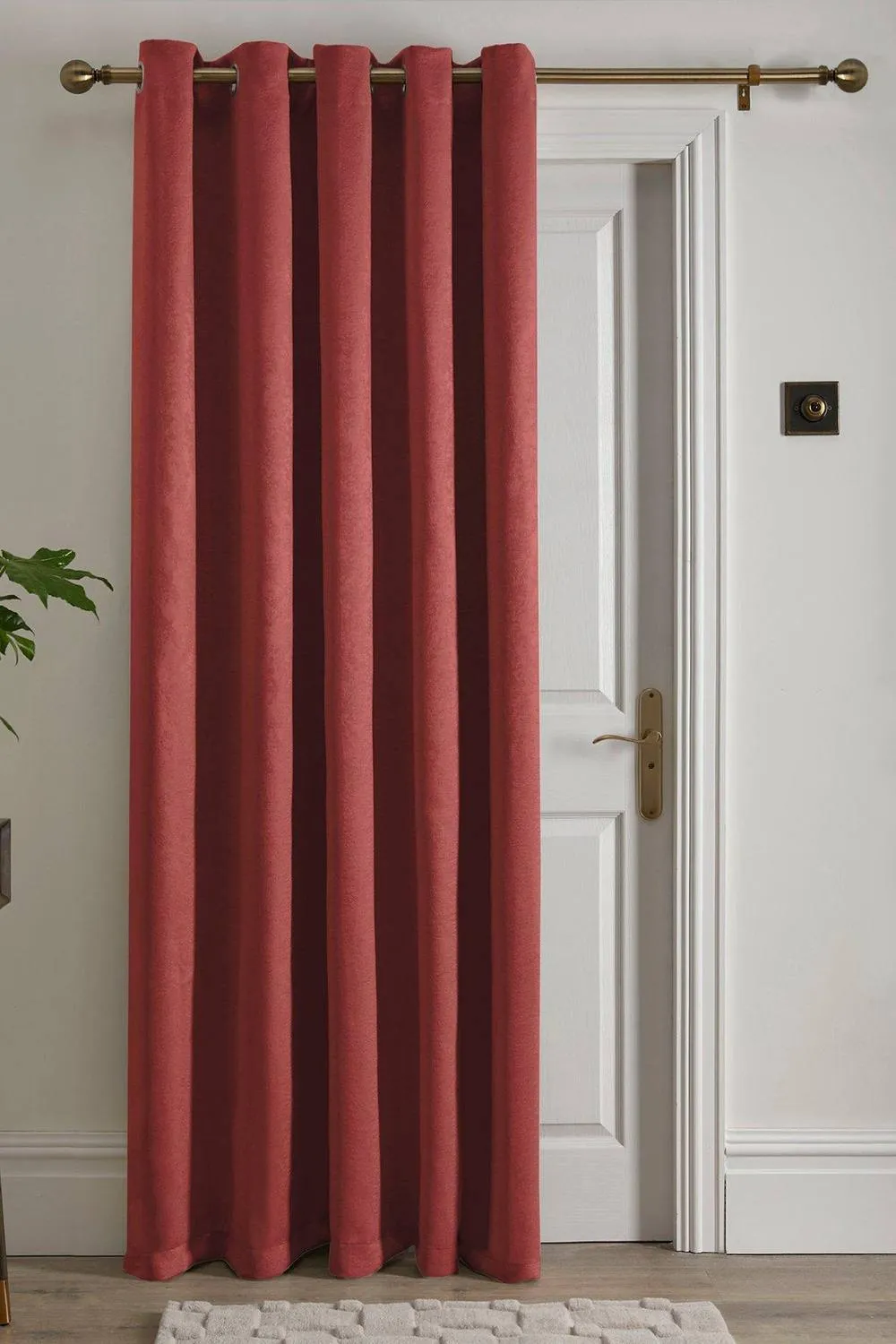 Fusion 'Strata' Dim out woven Eyelet Single Panel Door Curtain in Terracotta 1