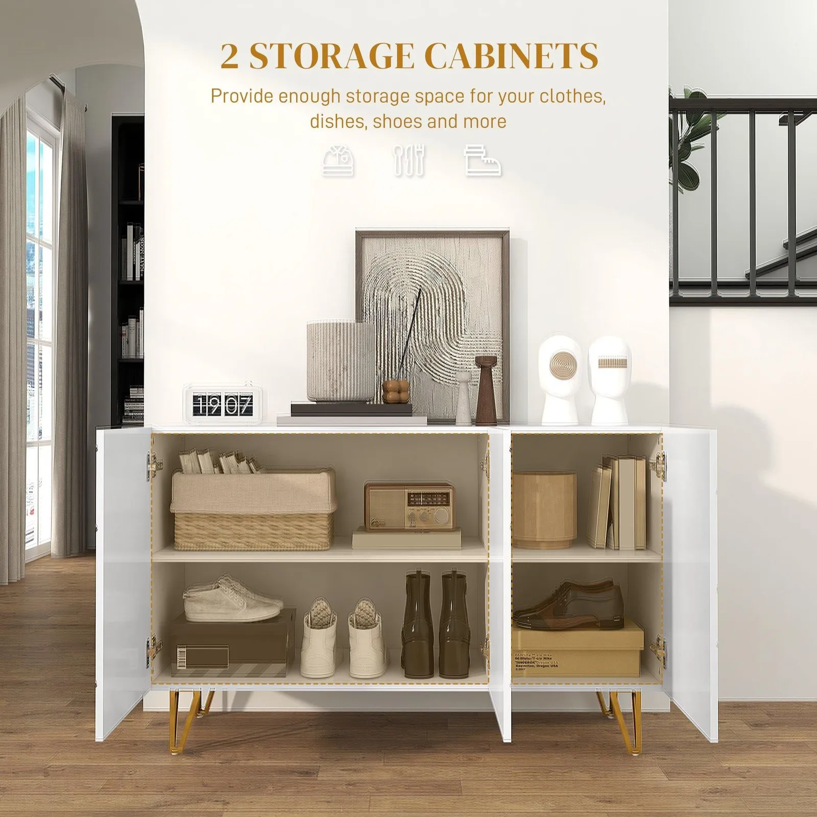 HOMCOM Storage Cabinet, Sideboard with Adjustable Shelf in White 5