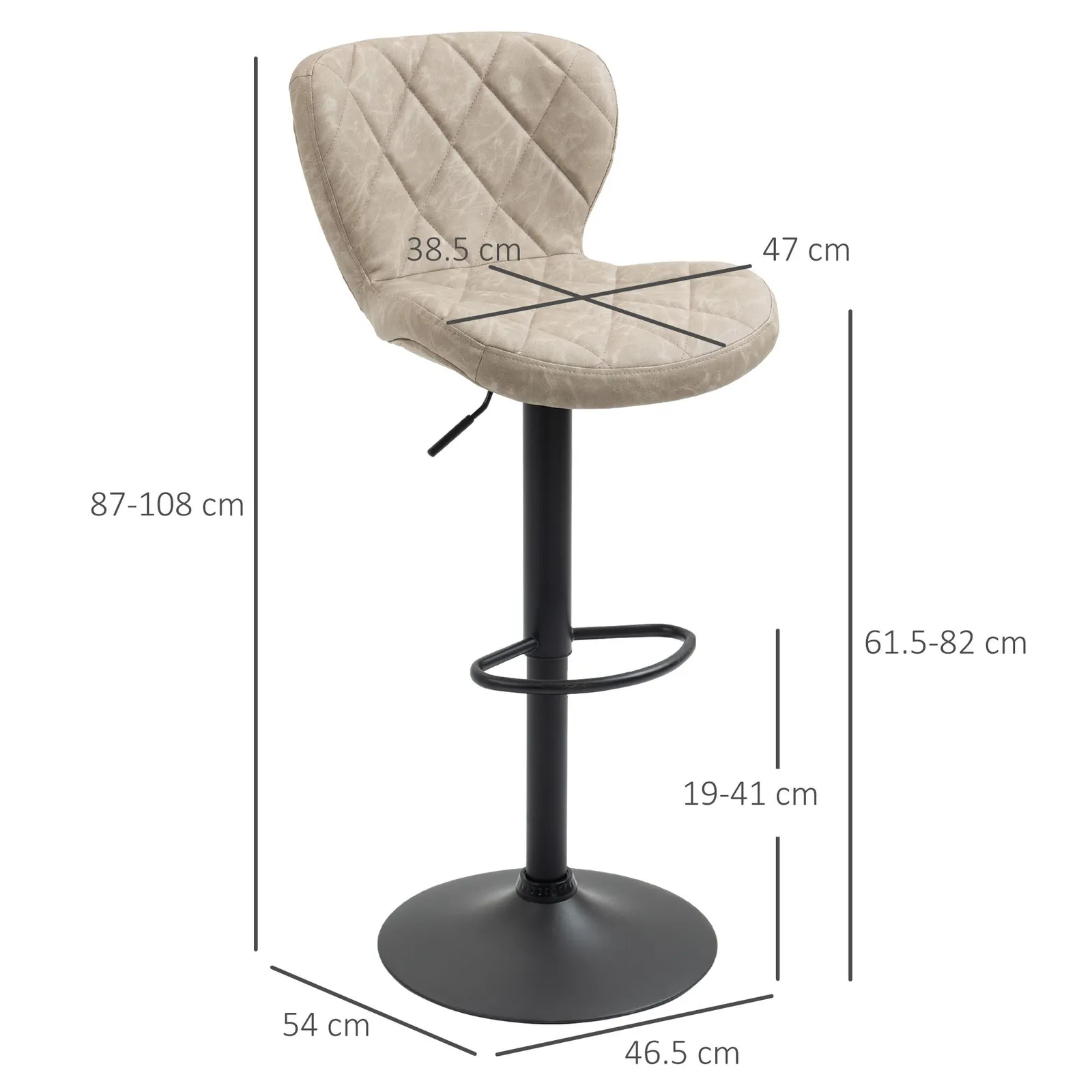 HOMCOM Bar Stools Set of 2 Swivel Barstool W/ Footrest Gas Lift for Kitchen in Khaki 3