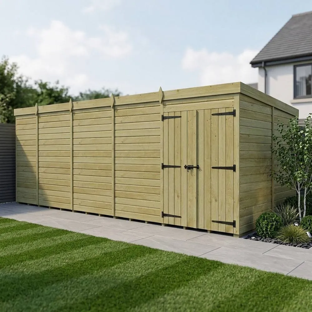 Buttercup Farm 19ft x 10ft Pent Garden Shed Double Door No Windows - Timber in Brown 2