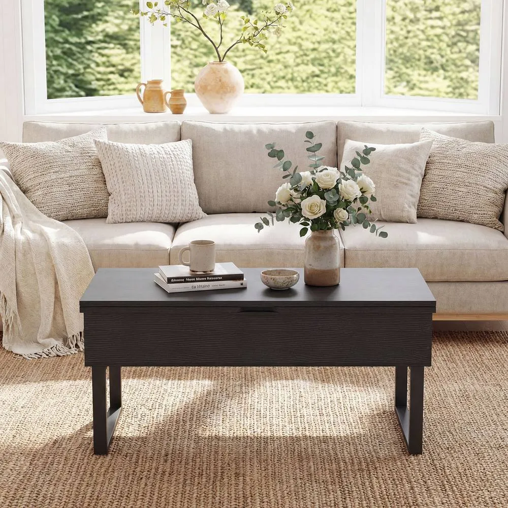Costway Lift Top Coffee Table 3-in-1 Convertible Coffee Table Cocktail Table in Black 6