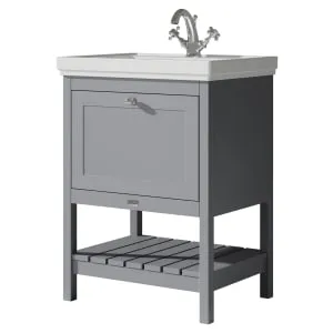 Bayswater Hartleigh Plummett Grey Traditional Freestanding Vanity Unit & 1 Tap Hole Traditional Recessed Basin - 600mm 2