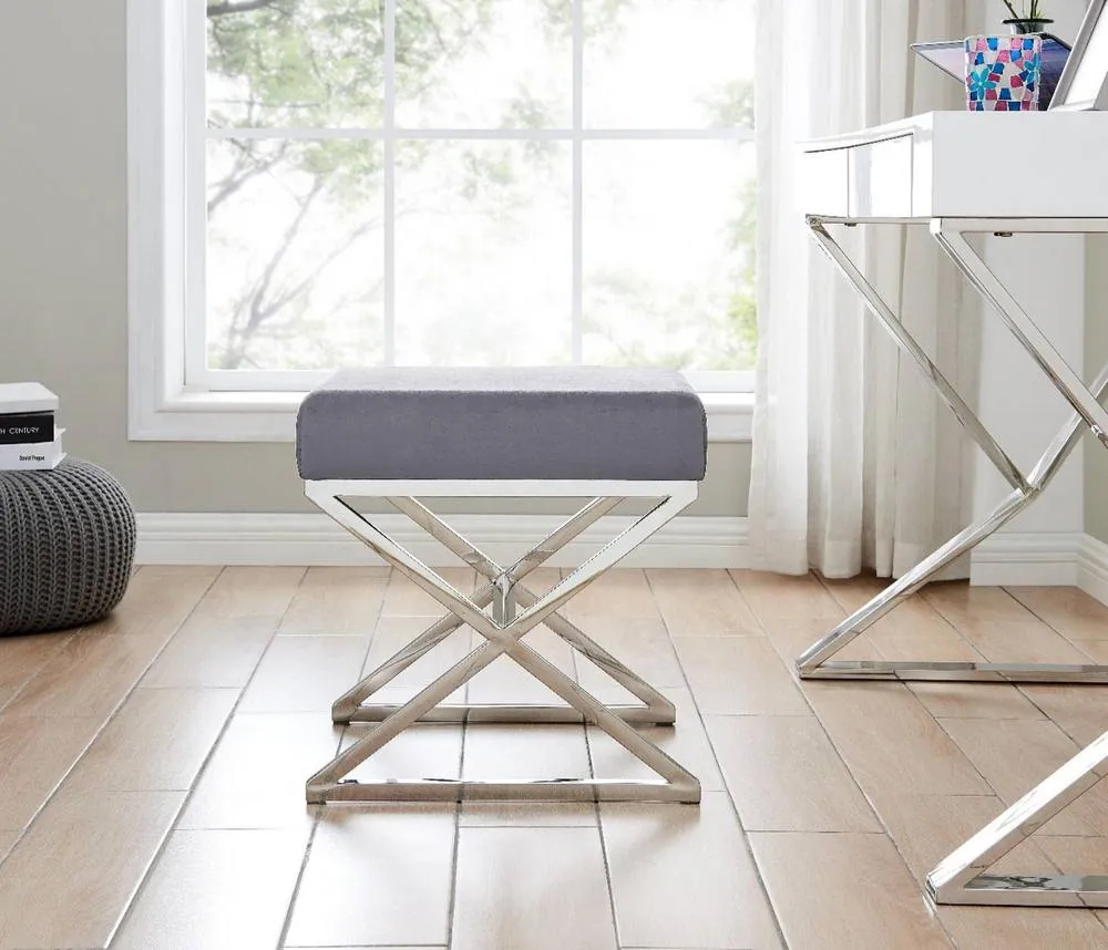 FurnitureboxUK Oxford Modern Grey Velvet & Silver Chrome Stool 3