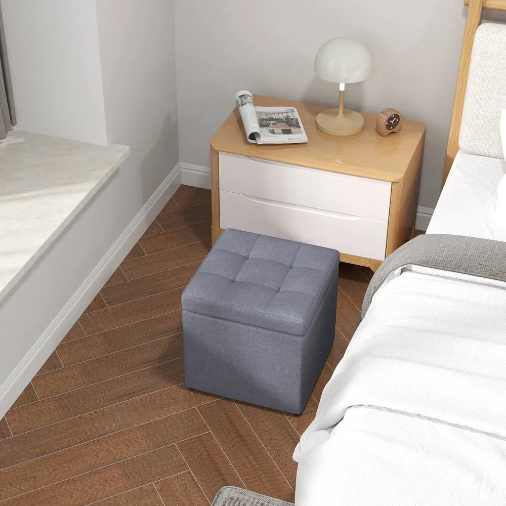 Costway Square Storage Ottoman Linen Fabric Upholstered Footstool in Grey
