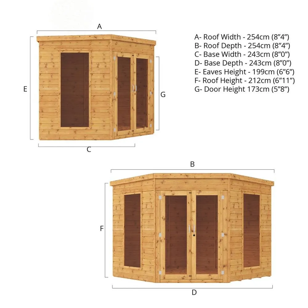Mercia 8 x 8 Feet Premium Corner Summerhouse - L254 x W254.1 x H212.2 cm in Brown 4