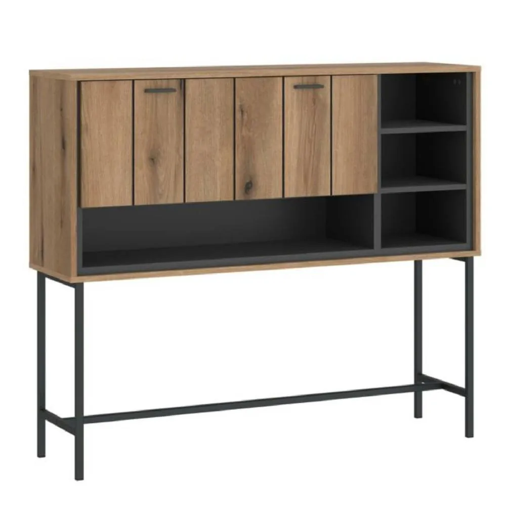 netfurniture Soho Bar Table with 1 Flap in Oak/Grey in Brown