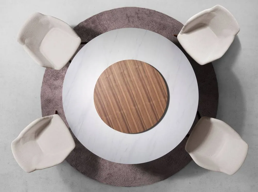 Angel Cerda Round Dining Table White Porcelain Marble Top, Walnut 4