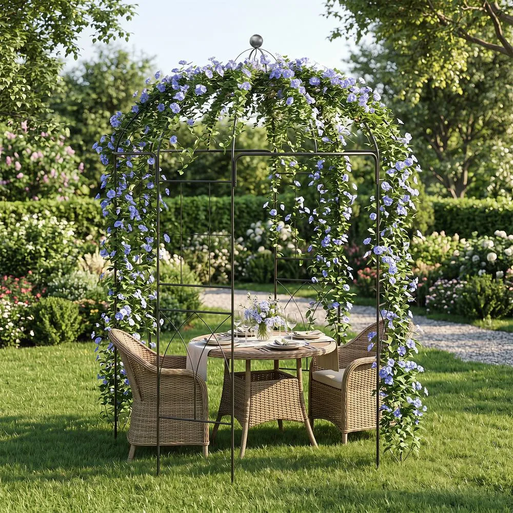 Costway Birdcage Gazebo Pergola 203x203x296cm Garden Pavilion Arch Arbour in Black 3
