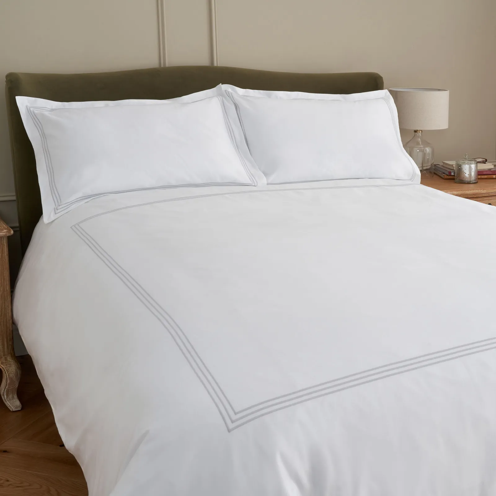 Cotton Collection Sateen Triple Row Cord Duvet Cover, Silver, Super King