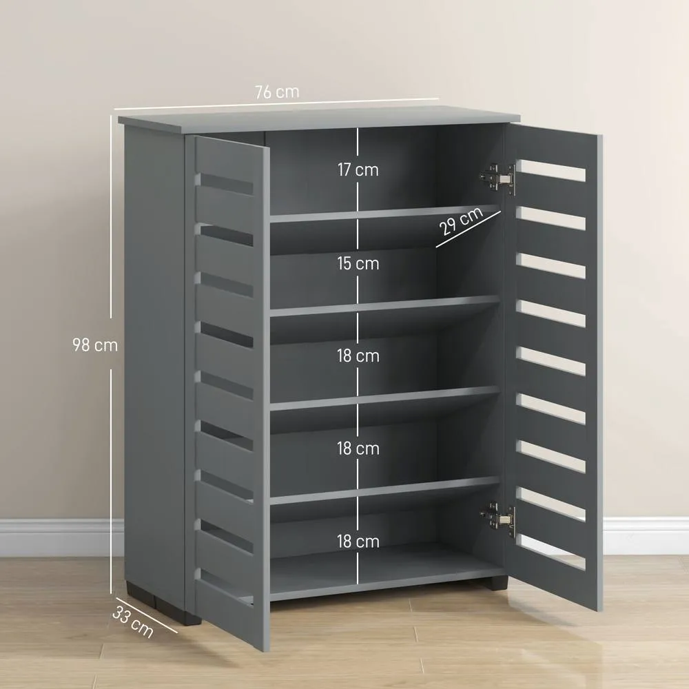 HOMCOM Shoe Storage Cabinet with Slatted Doors for 15 Pairs of Shoes in Dark Grey 3