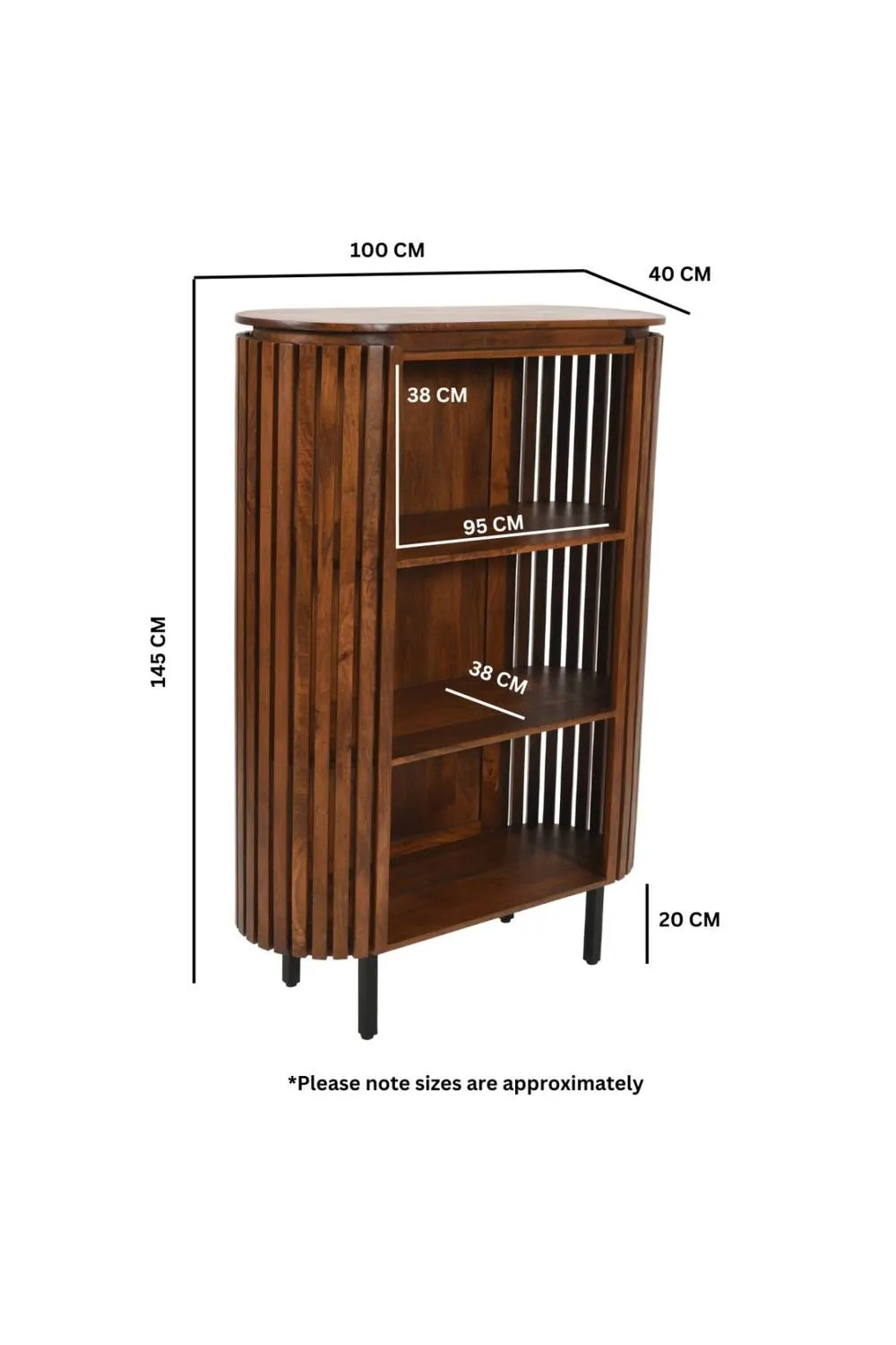 IH Design Tackley Three Tier Mango Wood Bookcase Display Cabinet in Brown 4