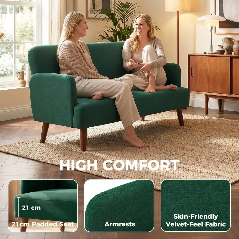 HOMCOM 2 Seater Sofa with 21cm Thick Padding & Wood Legs, Dark Green 4