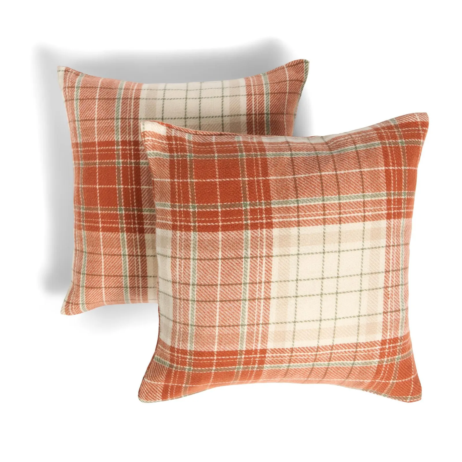 OHS 2 Pack Ultra Soft Classic Woven Check Square Cushion Covers, Rust in Burnt Orange