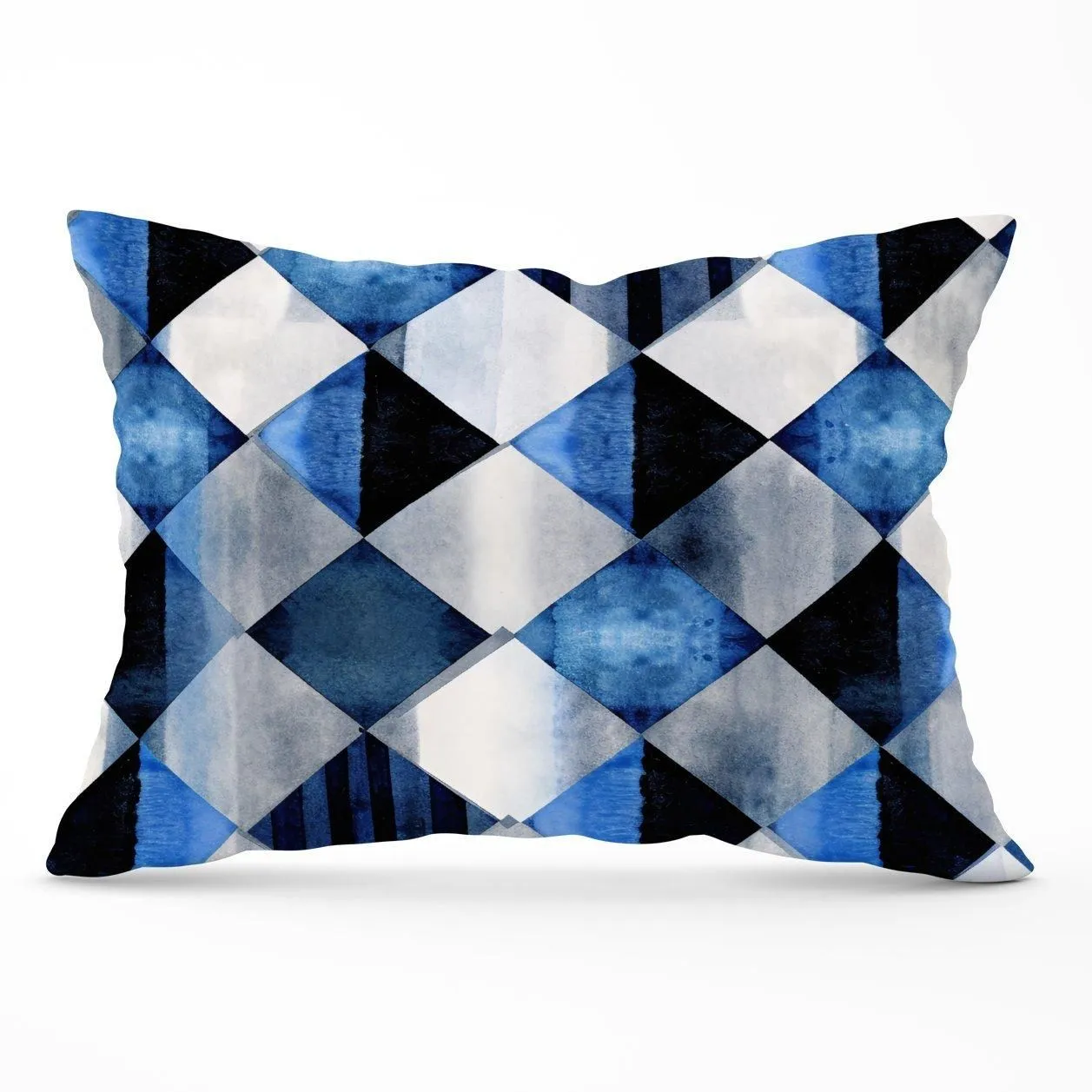Warren Reed - Designer Square Checkered Pattern Cushions in Blue