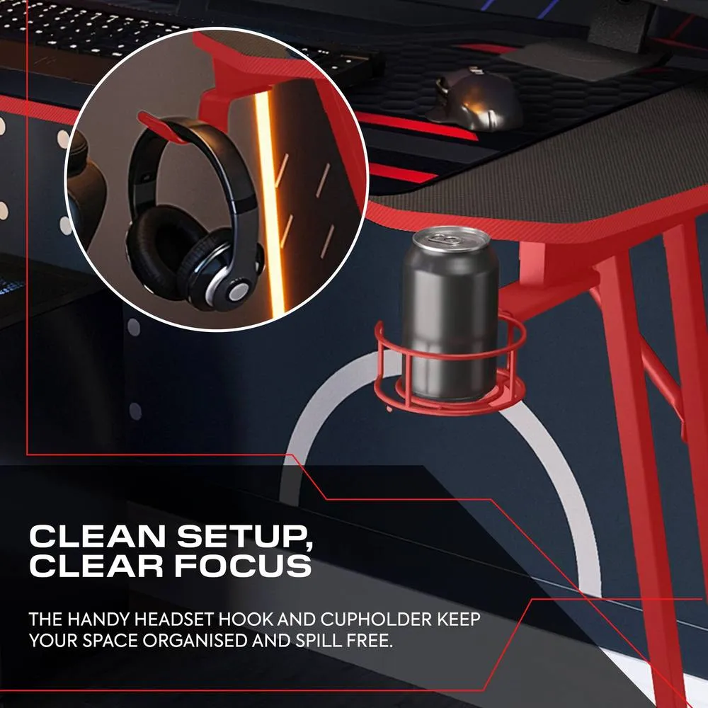 X Rocker Panther Evo 120cm Gaming Desk with Mousepad - Red 6