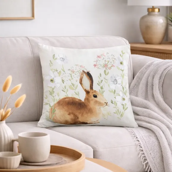 Meadow Rabbit Floral Square Cushion