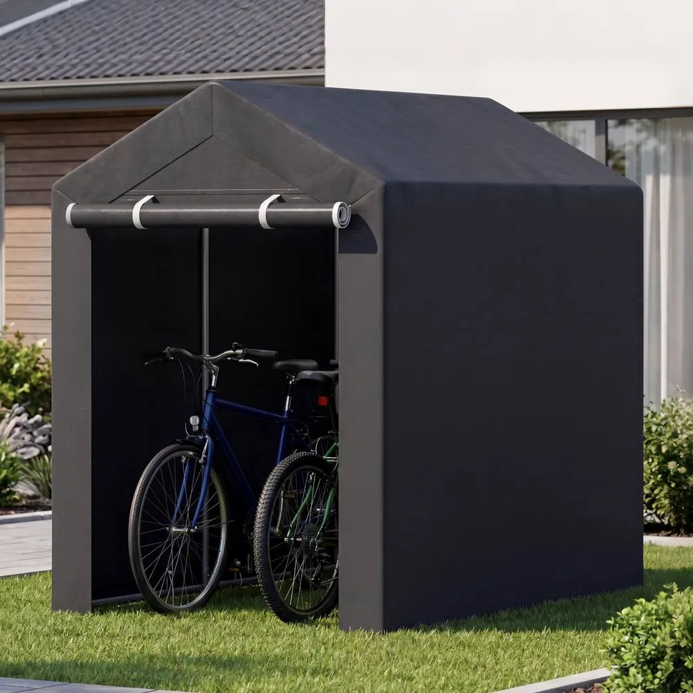 Costway 180x120CM Storage Shed Carport Garage Tent Galvanized Metal Shelter in Grey 3