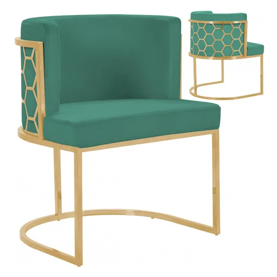 Meta Green Velvet Dining Chairs In Pair With Gold Legs