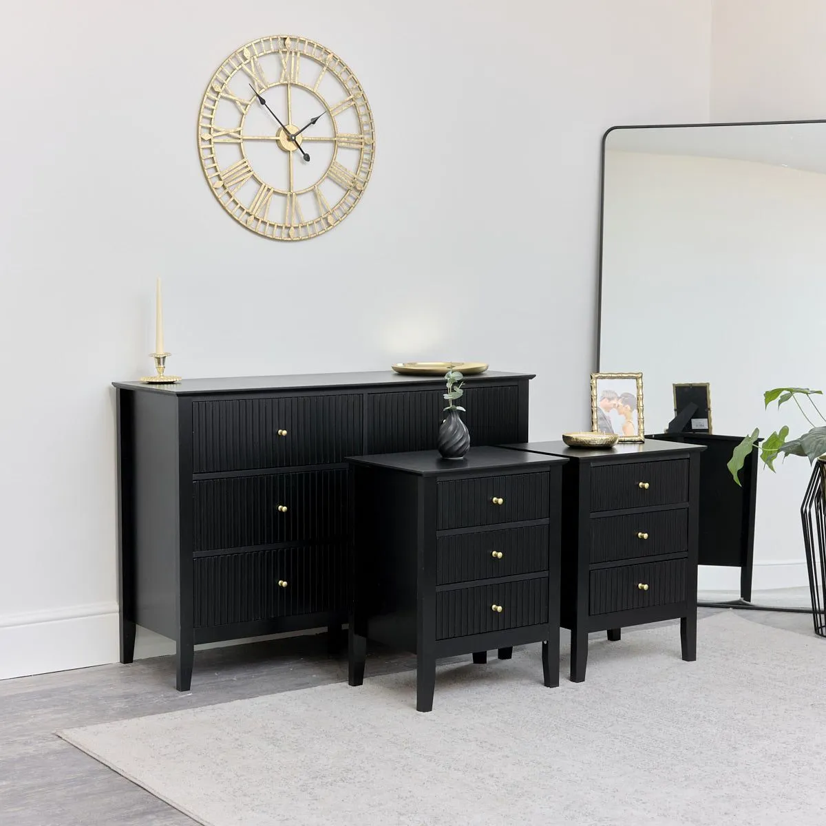Melody Maison Large Chest Of Drawers & Pair Of Bedside Tables - Hales Black Range