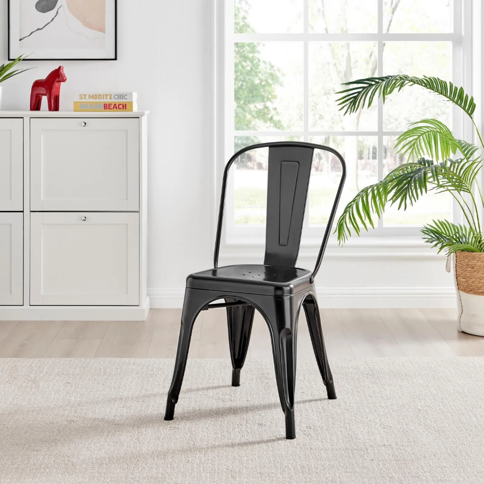FurnitureboxUK Set of 2 Colton Industrial Steel Stackable Tolix Style Dining Chairs in Black 6