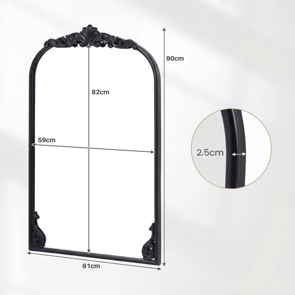 Costway Wall Mirror 90cm x 61cm Arched Mirror w/ Baroque Ornate Frame in Black 2