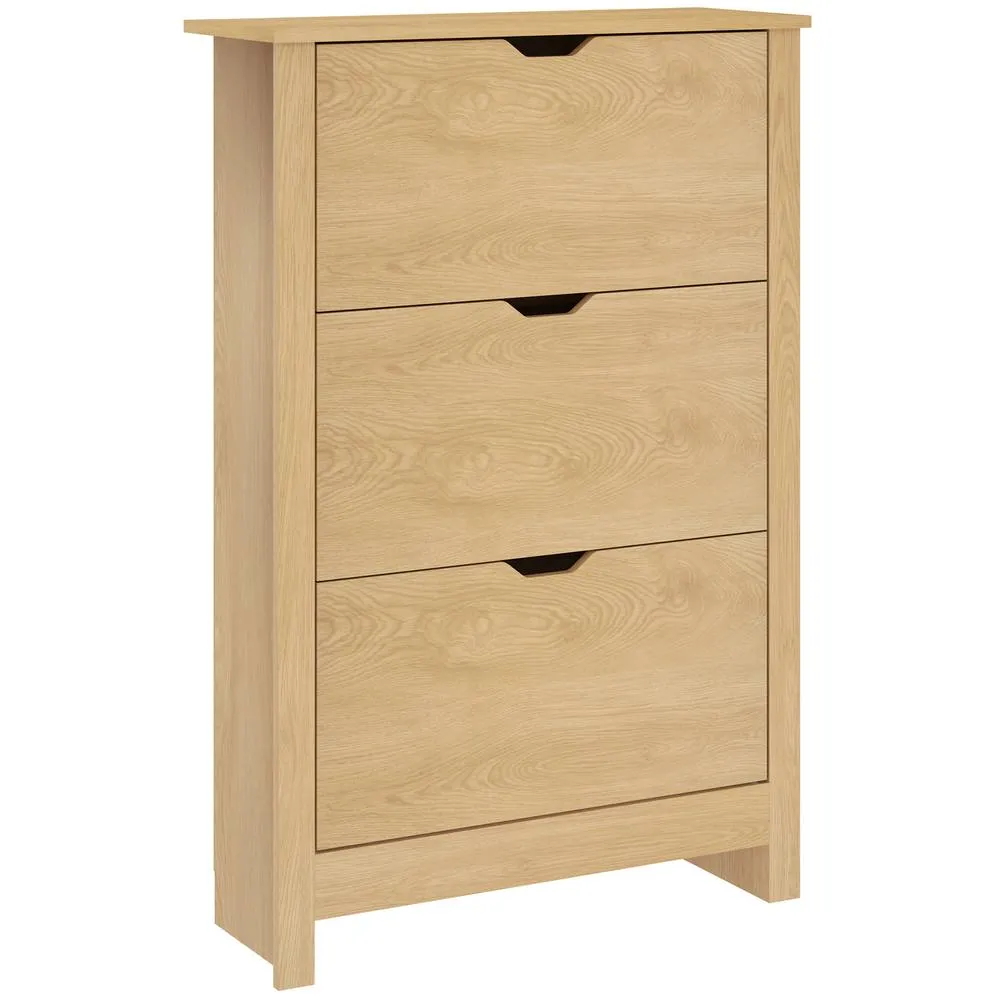 HOMCOM 18-Shoe Storage Cabinet 6 Shelves 3 Drawers in Natural 2