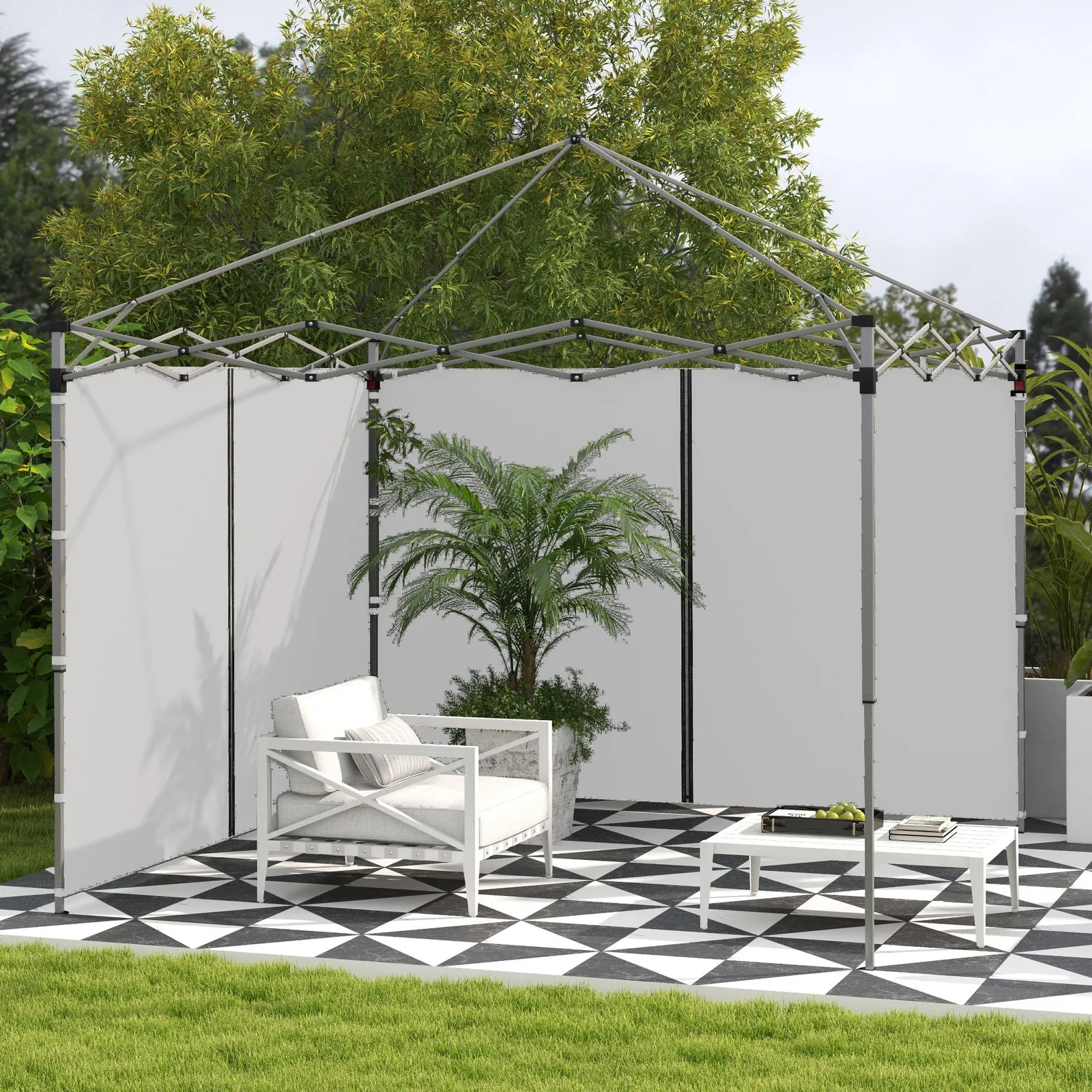 OUTSUNNY 3x3(m) or 3x6m Pop Up Gazebo Side Panels with Zipped Doors in Light Grey