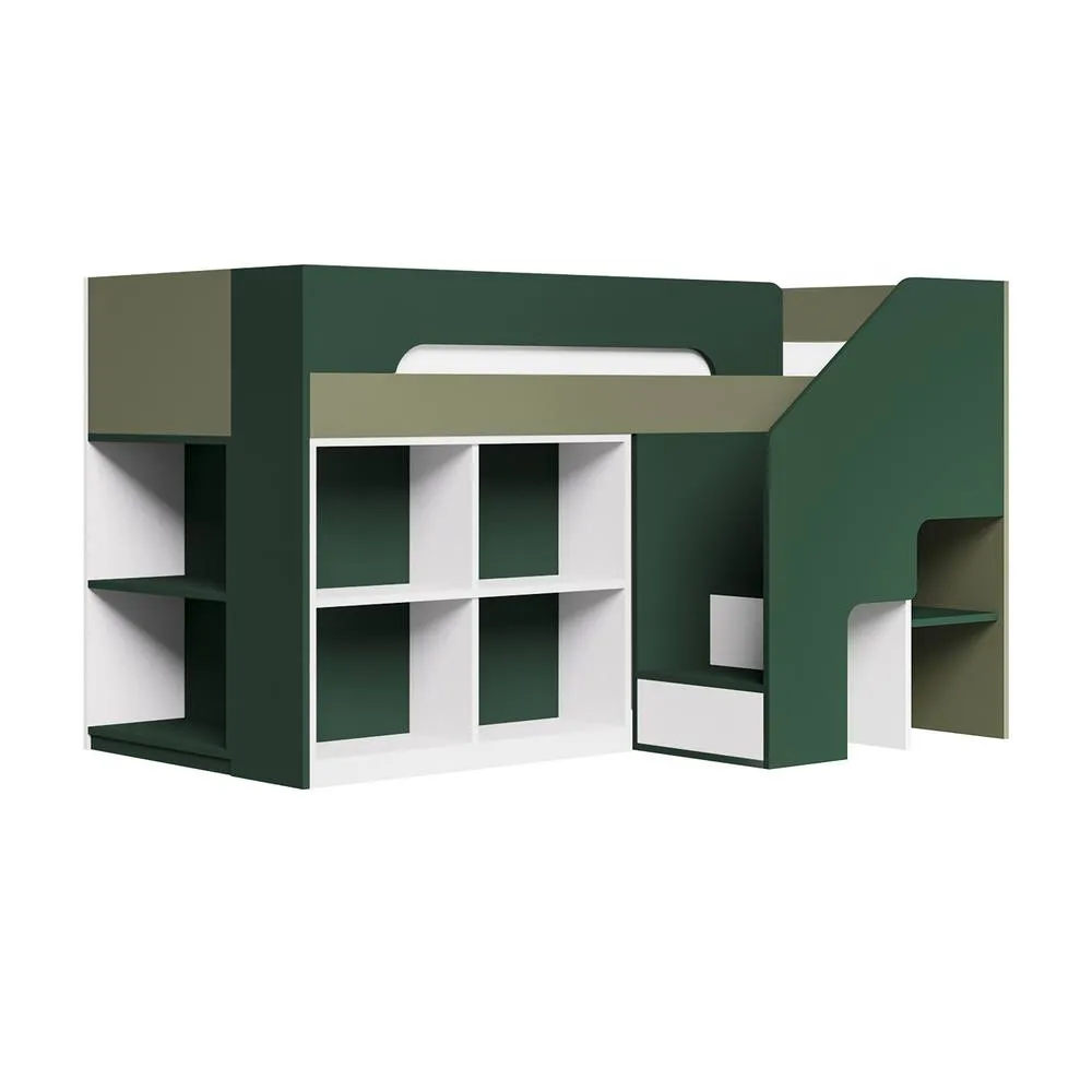 Flair Quinn Staircase Mid Sleeper Bed with Storage in Green 4