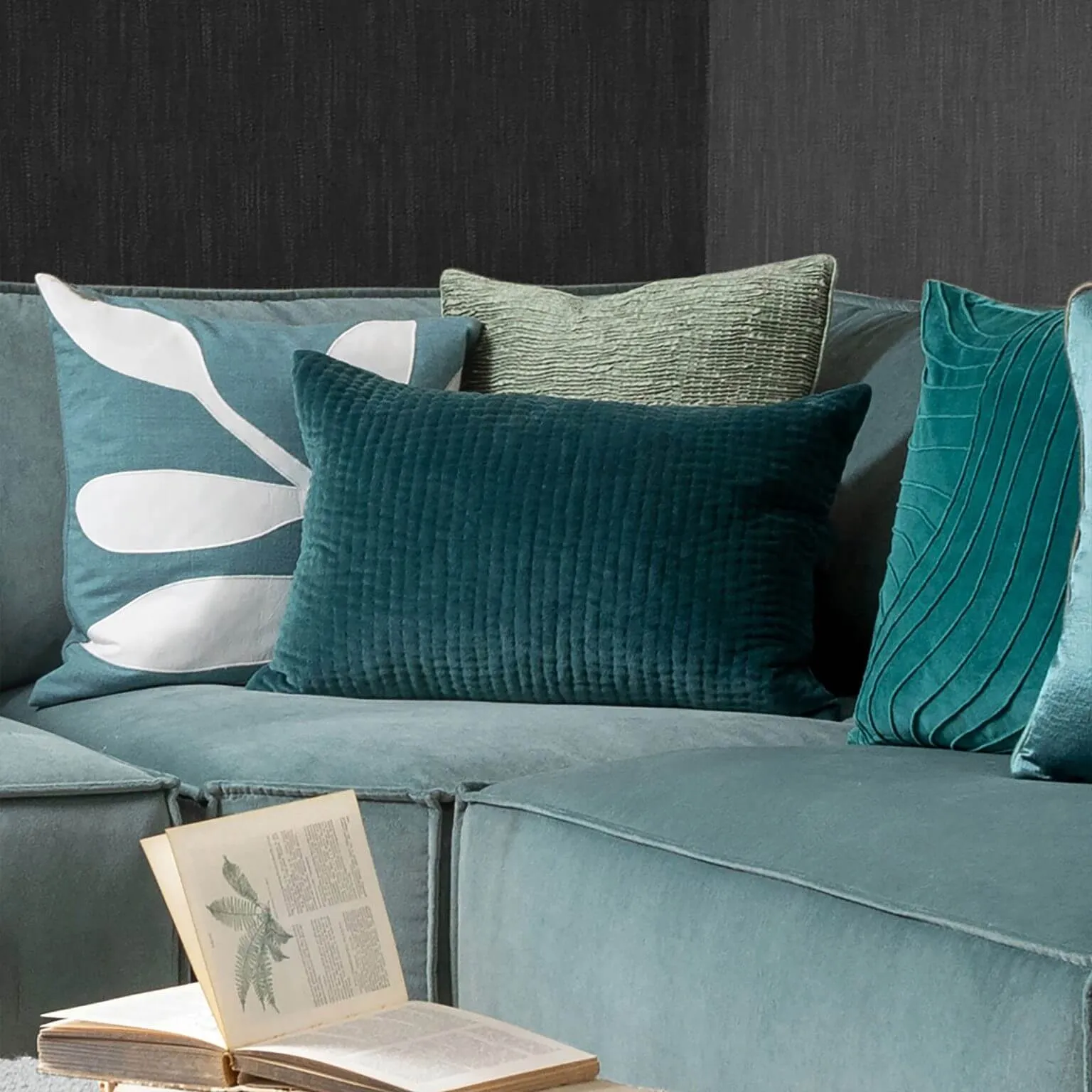 Velvet Quilted Cushion, Ocean