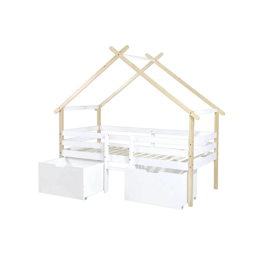 sweeek Kid's bed 90 x 190 cm pine wood slatted base included & 2 drawers in White 5