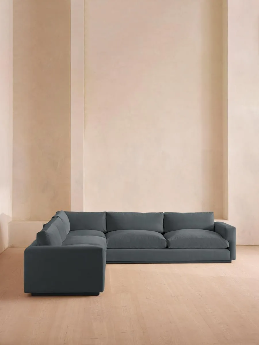 Mossley Corner Sofa, Velvet, Grey Blue